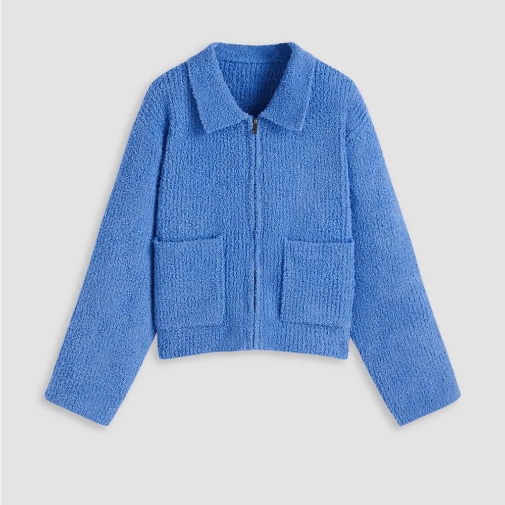 Cider blue knit zippered pocket cardigan. Size Large. NWT